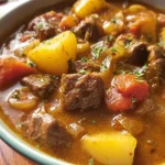 Rundvleesstoofpot met aardappels en verse tuingroenten