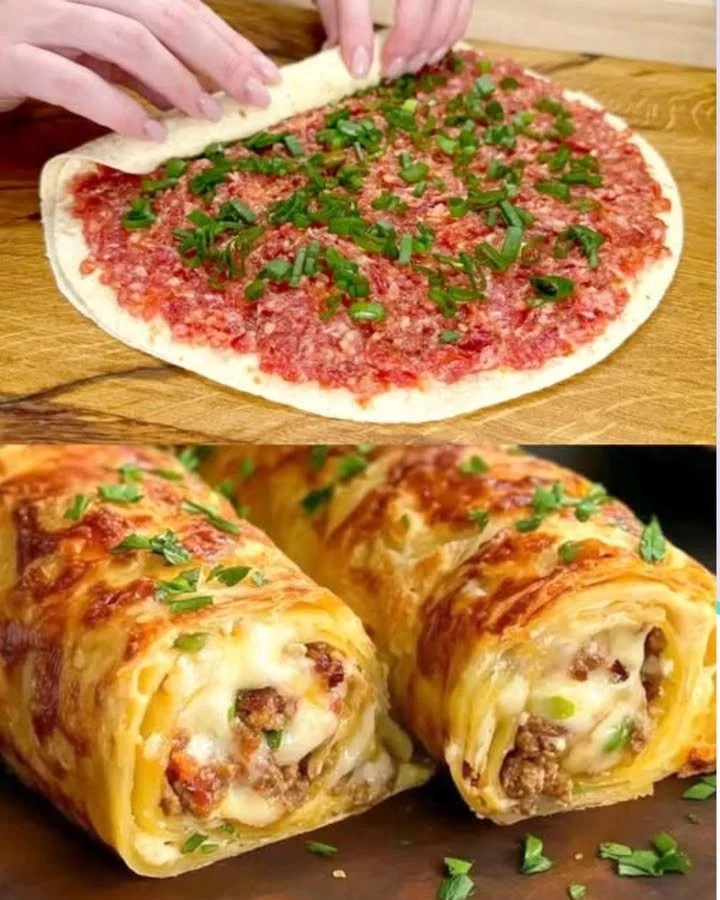 Tortilla's met gehakt en kaas, een smakelijk recept in de keuken.