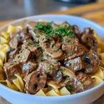 Traditioneel recept voor Beef Stroganoff met romige champignonsaus