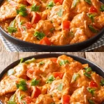 Kip in romige paprikacrema saus met groenten en kruiden