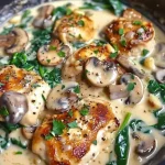 Kip in romige spinazie-parmezaanse saus op een bord
