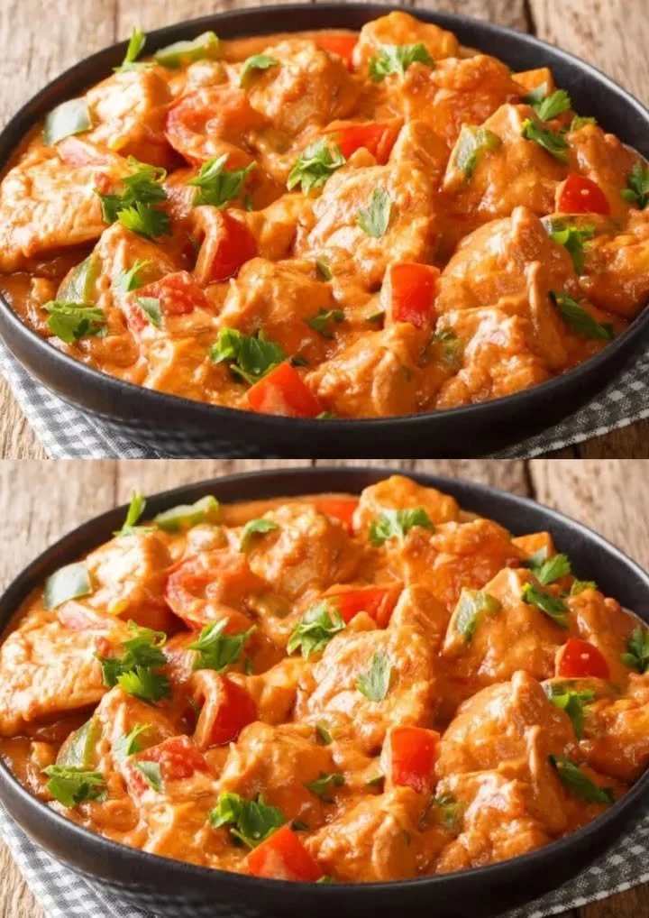 Eenvoudig recept voor kip met paprikacrème, een smakelijk gerecht.