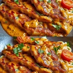 Schnitzeldroom met mosterdroomsaus op een bord, ideaal voor een feestelijke maaltijd.