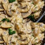Malse varkensfilet met champignonroomsaus op een bord
