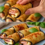 Aubergine involtini rolletjes gevuld met smaakvolle ingrediënten.