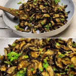Aubergines in de pan bakken voor een smakelijke maaltijd.