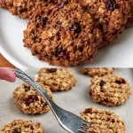 Biscotti met havermout en gedroogde vruchten op een houten bord.