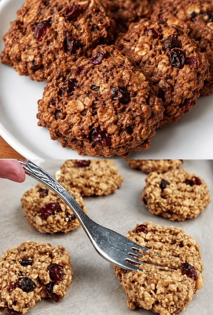 Biscotti met havermout en gedroogde vruchten op een houten bord.