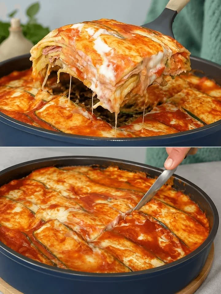 Gezonde courgette lasagne met kaas en groenten, perfect voor een smakelijke maaltijd.