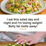 Creamy avocado and zucchini salad served in a bowl, garnished with herbs.