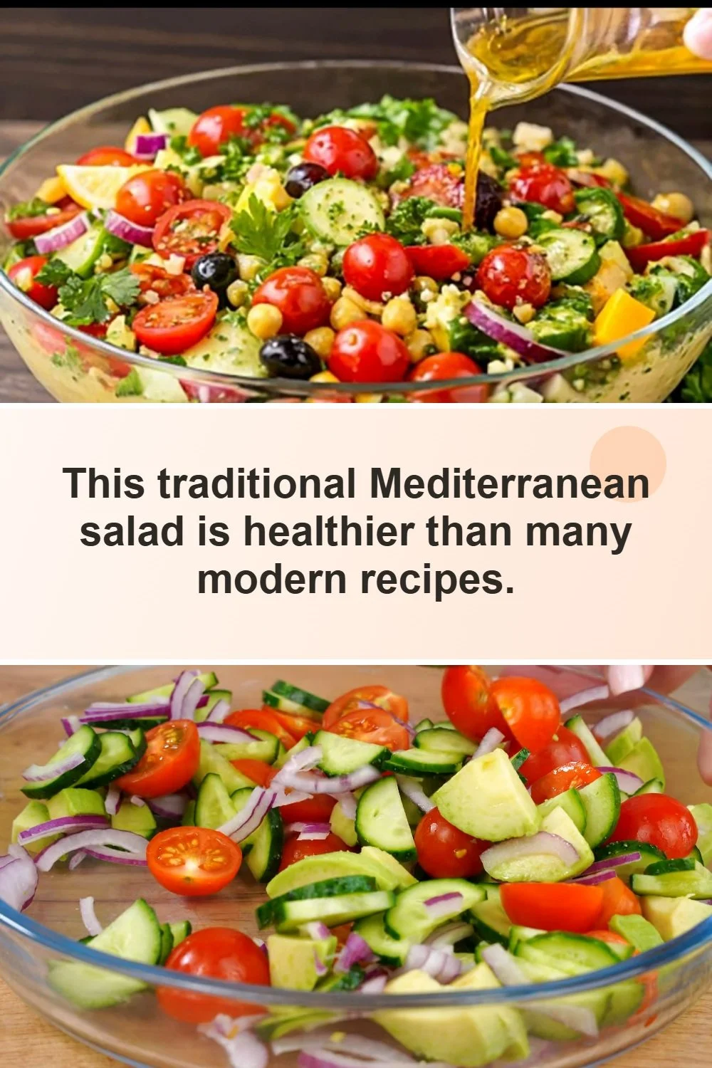 Bowl of easy Mediterranean Chickpea Salad with fresh vegetables and herbs