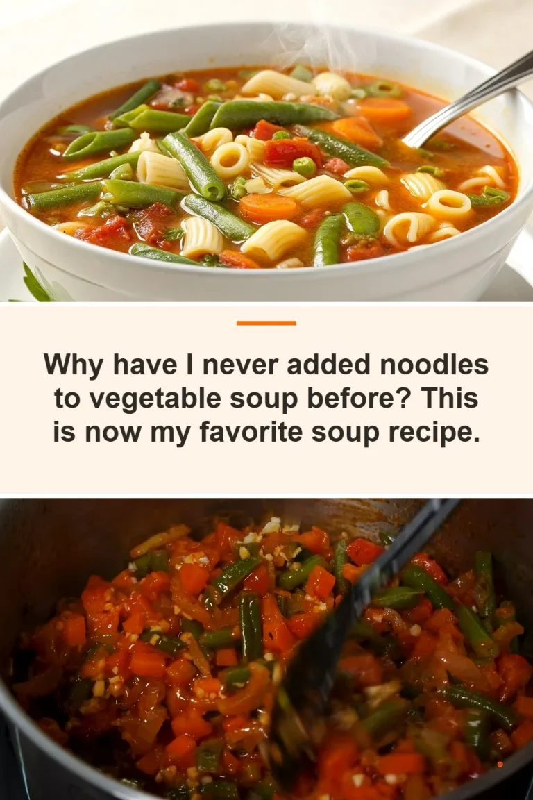 Bowl of easy vegetable soup with noodles garnished with fresh herbs