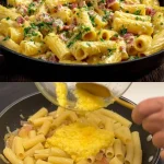 Echte Italiaanse carbonara zoals mijn moeder het maakte, met pastagerecht en ingrediënt.
