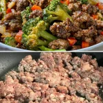 Gehakt en Broccoli roerbakken met groenten in een pan