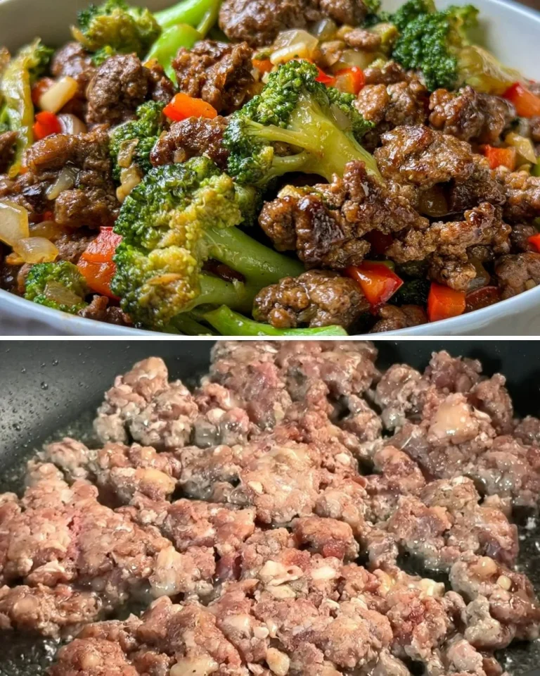 Gehakt en Broccoli roerbakken met groenten in een pan