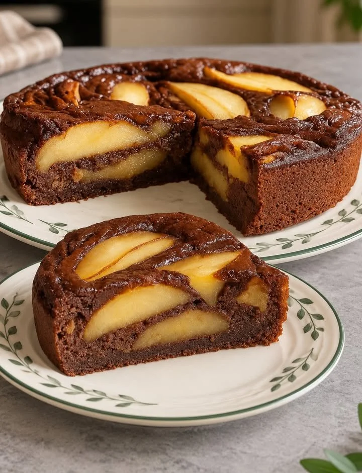 Lichte Peren- en Chocoladetaart met verse peren en chocoladeganache