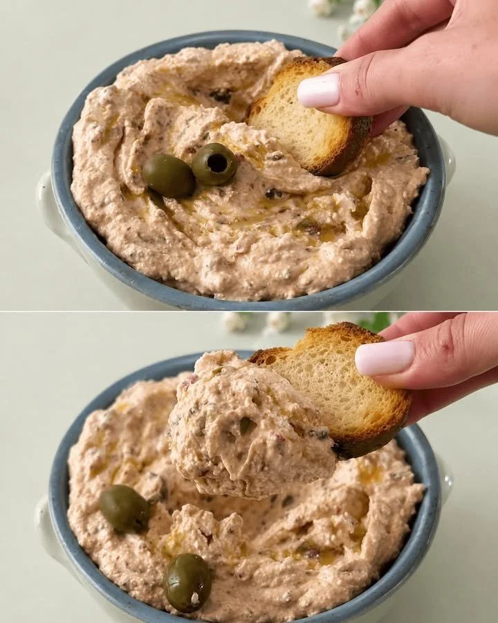 Mediterrane feta crème in een kom met olijven en kruiden