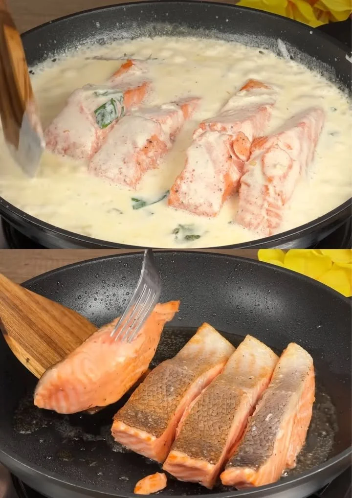 Romige zalm gerecht met verse ingrediënten en kruiden