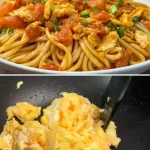 Heerlijke Tomaten en Ei Noedels gerecht, snel en eenvoudig bereid.
