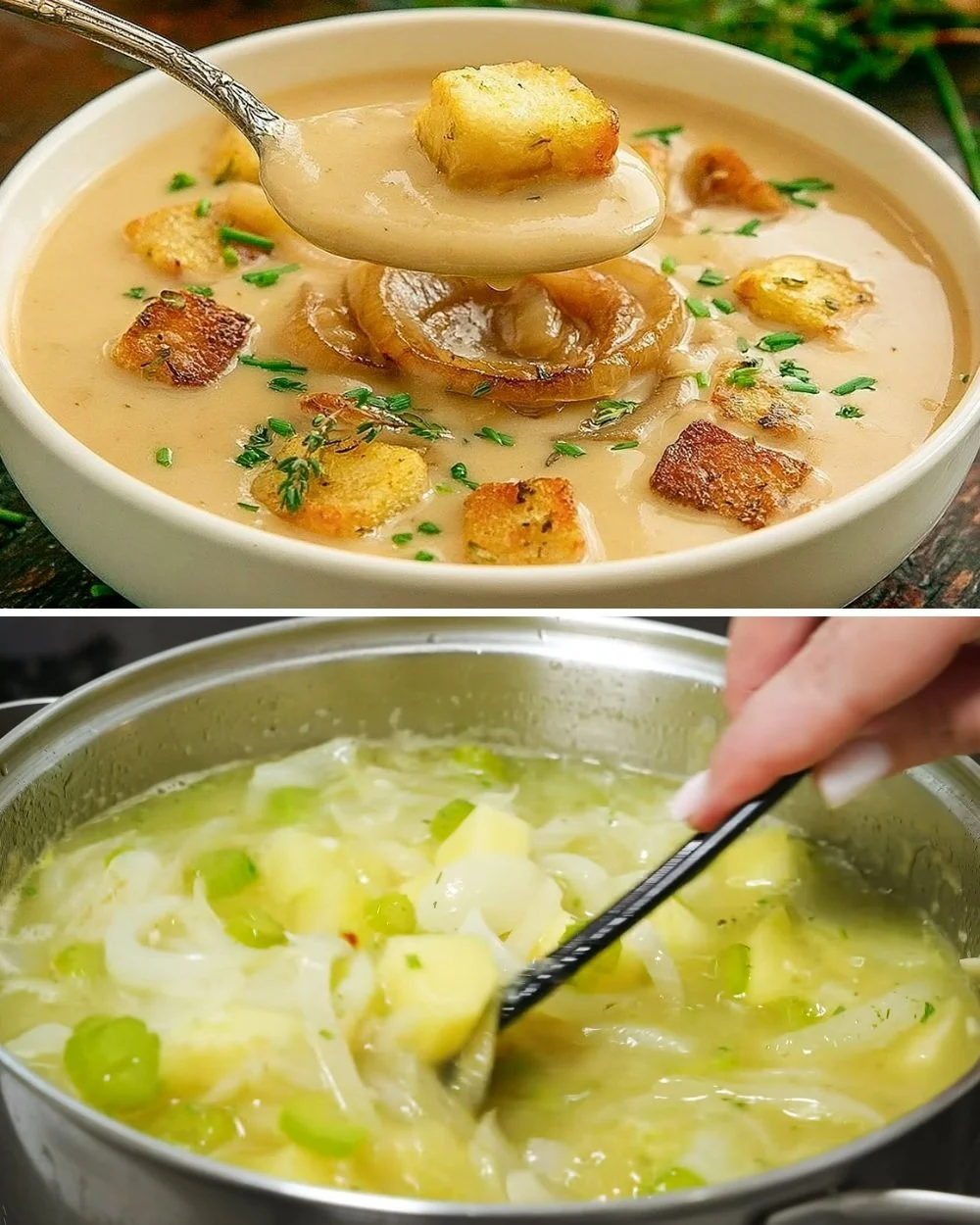 Heerlijke uiensoep met knapperige croutons, perfect voor elke gelegenheid