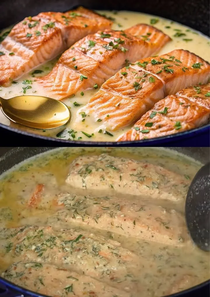 Zalmfilets met boter bereid volgens een eenvoudig recept